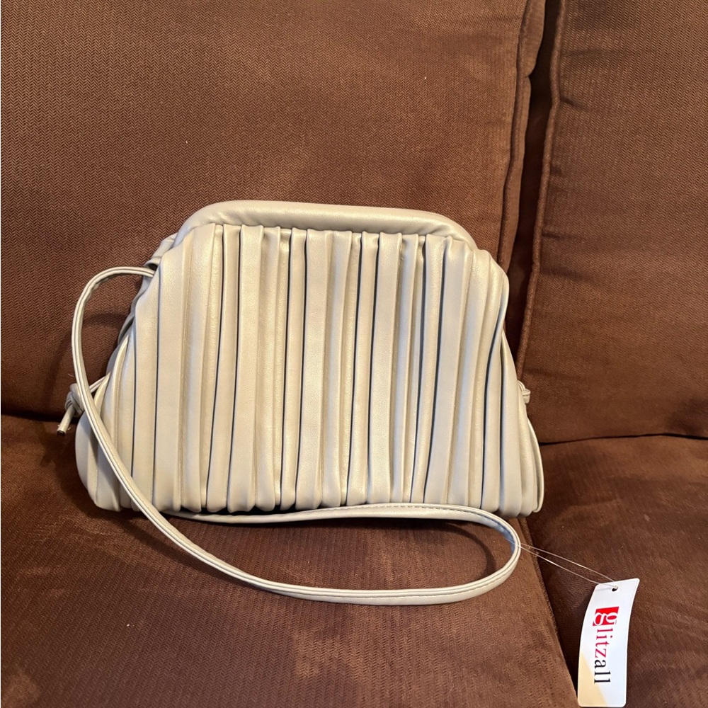 GLITZALL grey ruched vegan leather dumpling bag